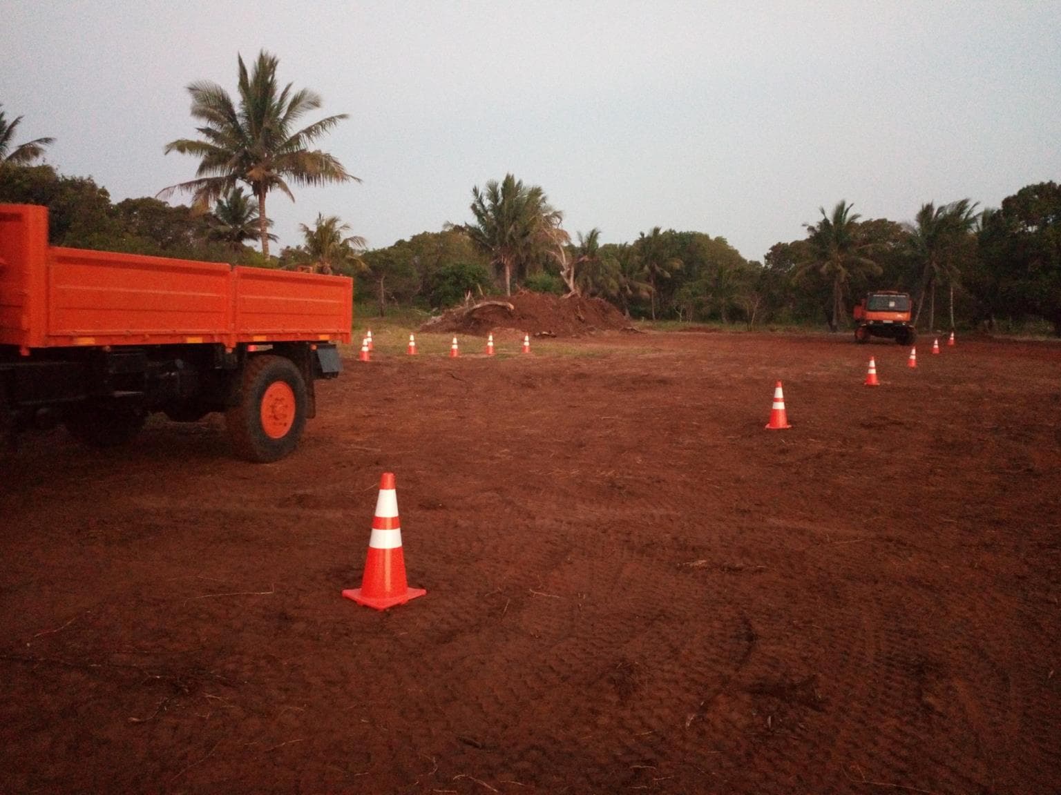 Heavy truck on the cones
